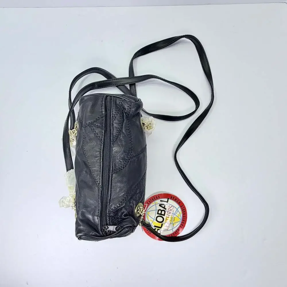 Global Leathers Benson Bag Corp Patchwork Black Genuine Leather Crossbody Bag
